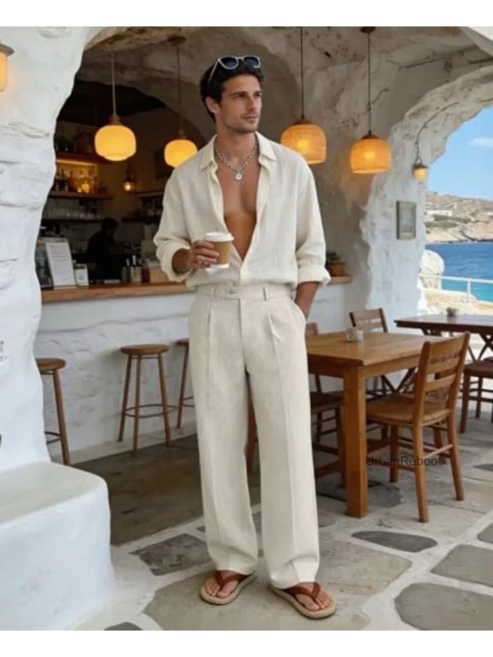 Men's Linen Wide Leg Pleated Dress Pants | Relaxed Fit Elastic Waist Office